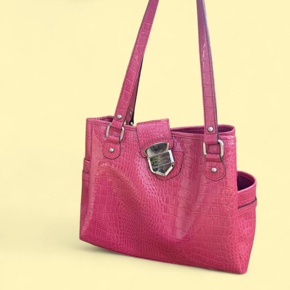 Hot pink croc embossed handbag total
